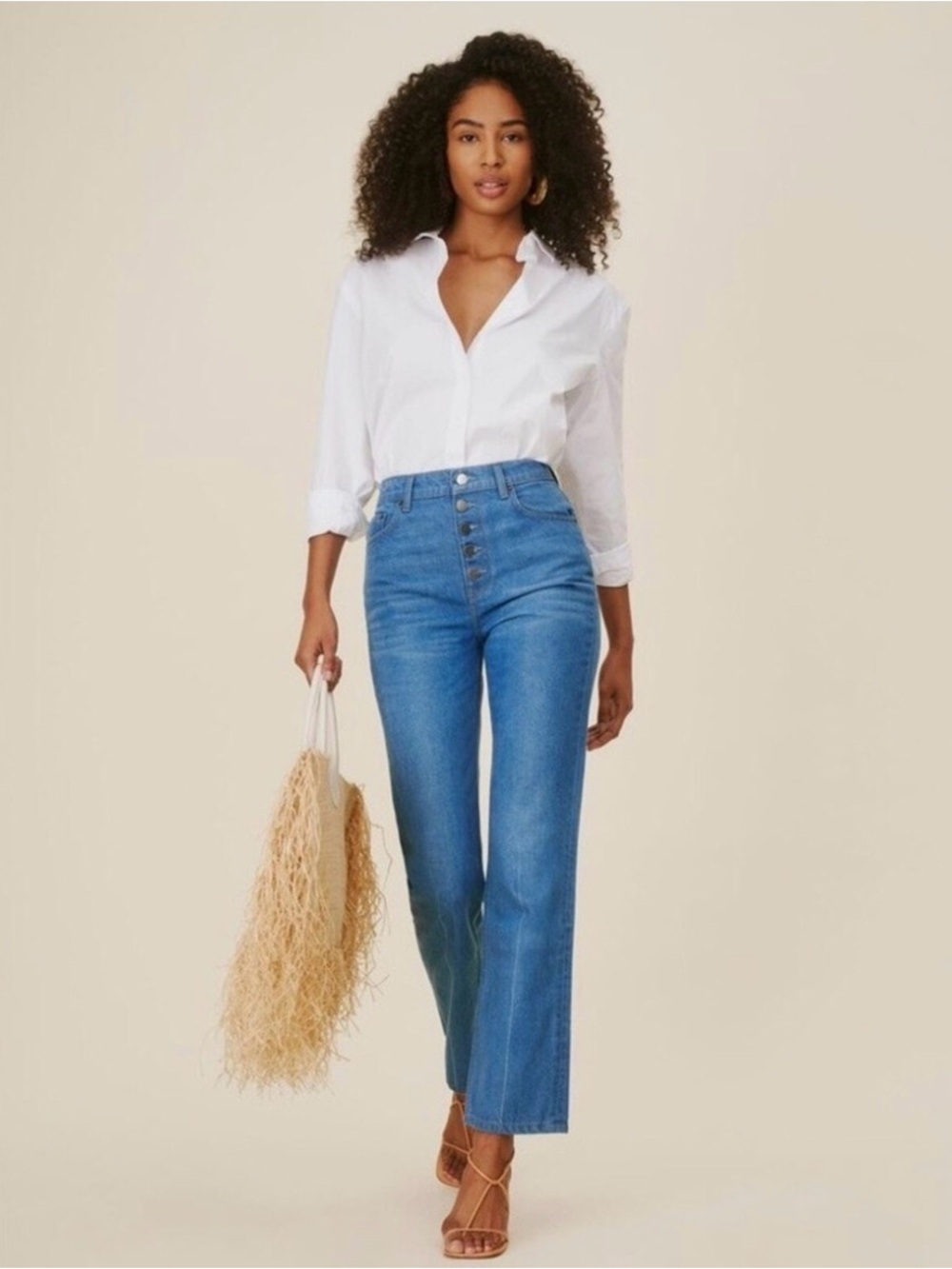 Reformation High-Rise Straight Leg Jeans in Medium Blue
